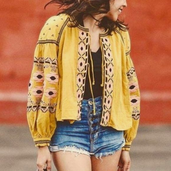 Free People Yellow Embroidered Jacket - Picture 1 of 16